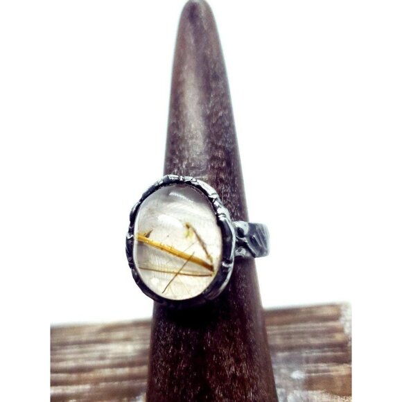 Gold rutilated quartz crystal Ring handmade - Picture 9 of 12